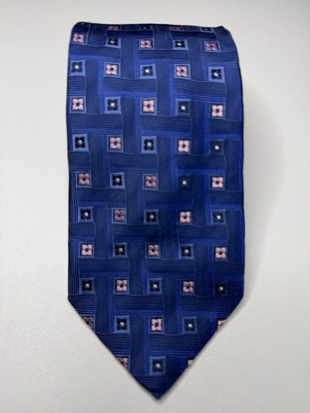 ROBERTO CAVALLI Men's Blue 100% Silk Geometric Necktie ITALY Luxury EUC Rare